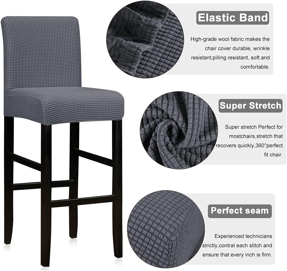 Lellen Reusable Pub Counter Stool Chair Covers Slipcover Stretch Removable Washable Dining Room Chair Covers Bar Stool Covers Bar Chair Covers Set of 2（Lightgrey）