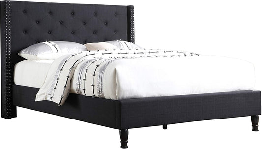 Home Life Linen Upholstered Platform Bed - Cloth Platform Bed with 51” Tall Headboard - Durable Wooden Slat Design - Easy to Assemble - Mattress Support - No Box Spring Needed - Full Size, Black