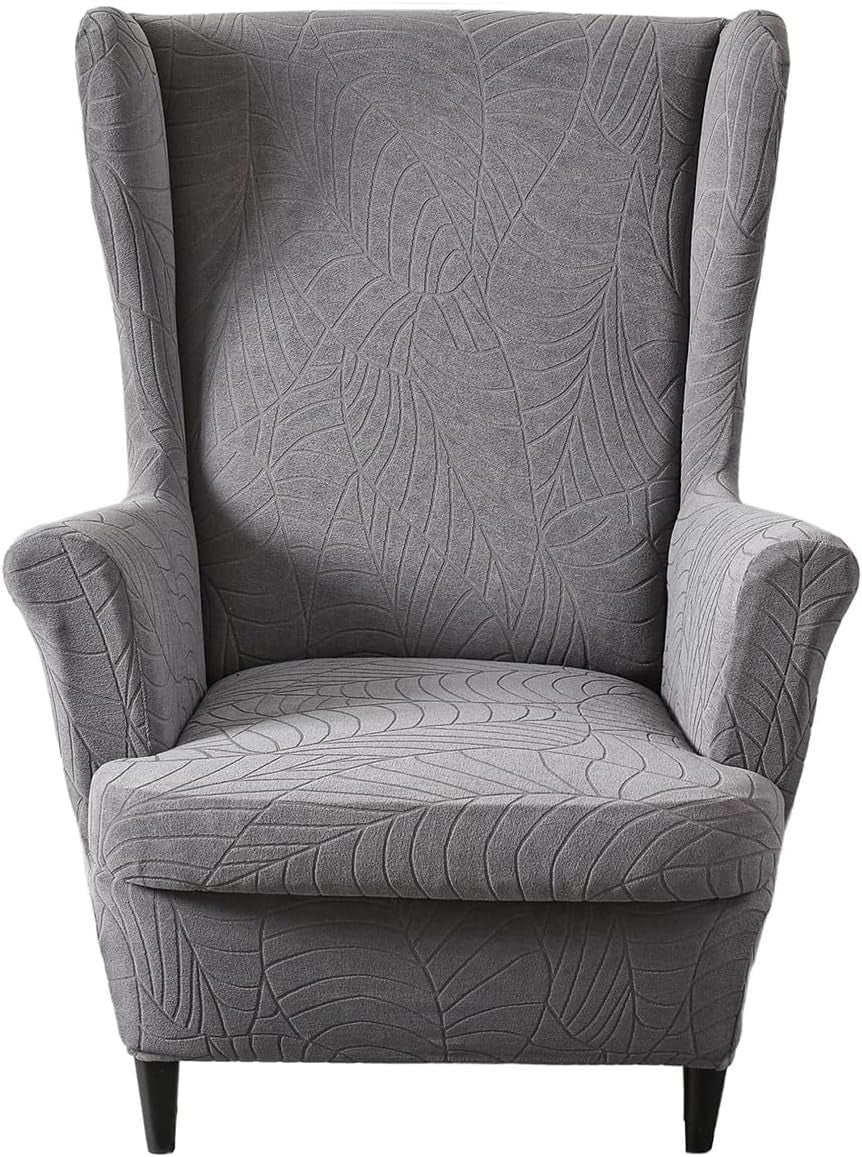 NILUOH Wingback Chair Slipcovers, Thick Coral Velvet Wing Chair Covers Sofa Slipcover Wing Back Armchair Cover Furniture Protector for Living Room Keep Warm in Winter, Grey