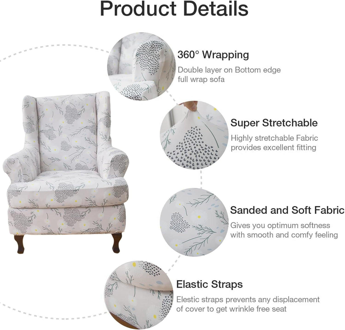 Wing Chair Slipcovers 2 Pieces Stretch Spandex Wingback Chair Covers Sofa Slipcover Printing Wingback Armchair Slipcovers Furniture Protector Couch Soft with Elastic Bottom for Wingback Chairs, B