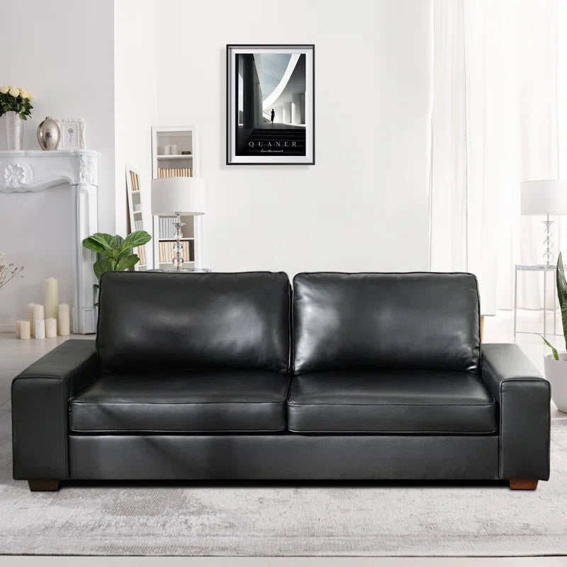 71.5" Vegan Leather Sofa with Wide Square Arms and Storage Pockets for Living Room Upholstered Loveseat