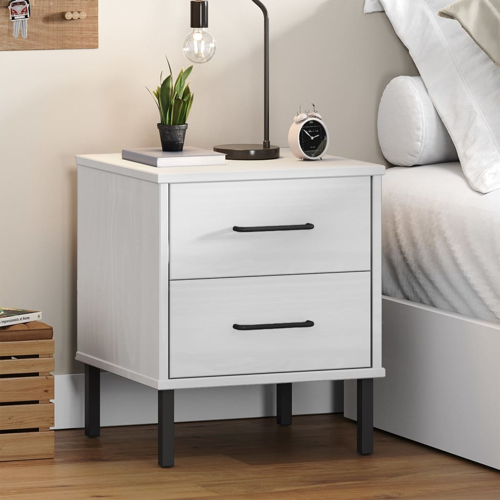 vidaXL Bedside Cabinet with Metal Legs White Solid Wood Pine OSLO