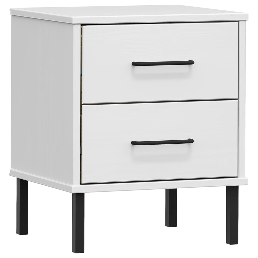 vidaXL Bedside Cabinet with Metal Legs White Solid Wood Pine OSLO