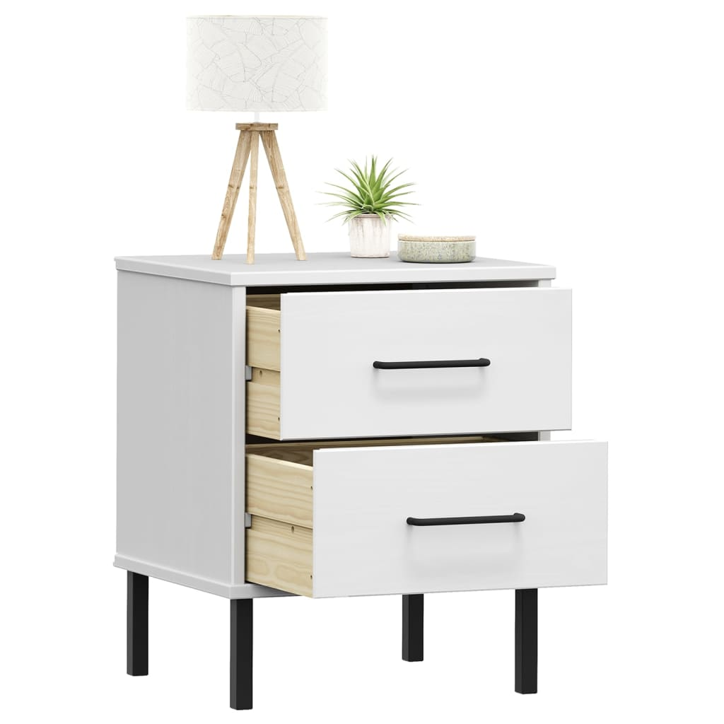 vidaXL Bedside Cabinet with Metal Legs White Solid Wood Pine OSLO