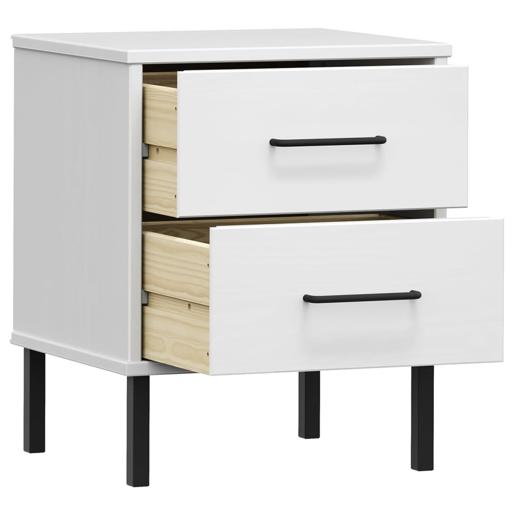 vidaXL Bedside Cabinet with Metal Legs White Solid Wood Pine OSLO