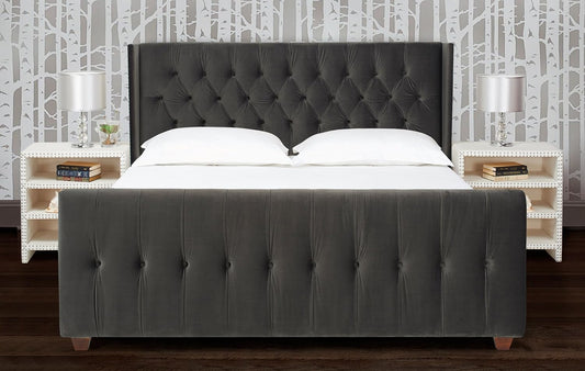 Jennifer Taylor Home David Tufted Wingback King Bed, Dark Charcoal Grey Velvet