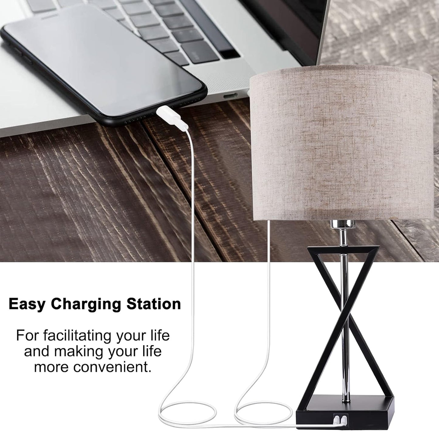 Ralbay Set of 2 Desk Lamp with USB Charging Port 3-Way Dimmable Touch Control Bedside Lamp for Bedroom Nightstand, Modern Table Lamp for Living Room, Home Office