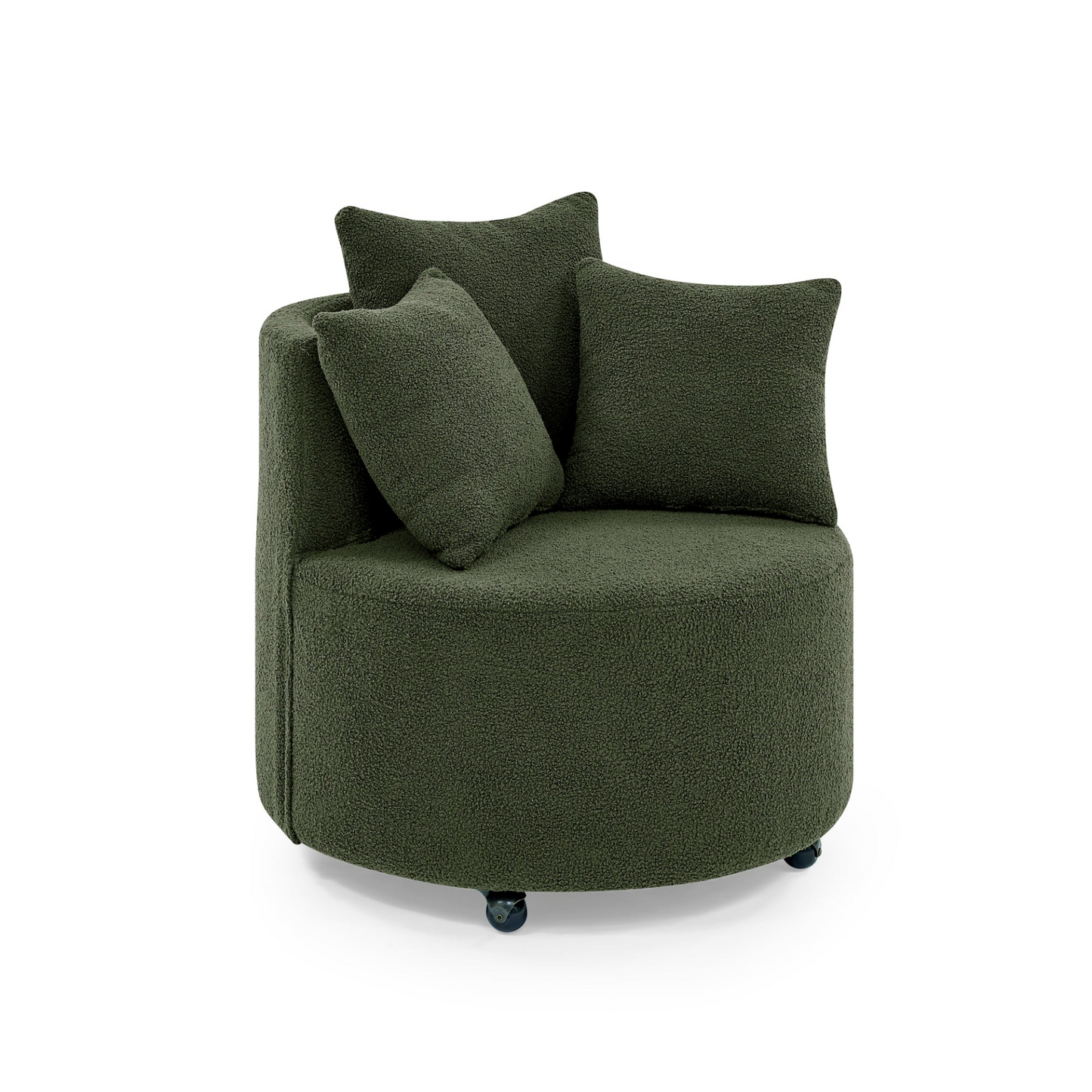 Teddy Fabric Swivel Accent Backchair Upholstered Luxury Lounge Chair for Living Room Bedroom, with Movable Wheels, Including 3 Pillows,Green