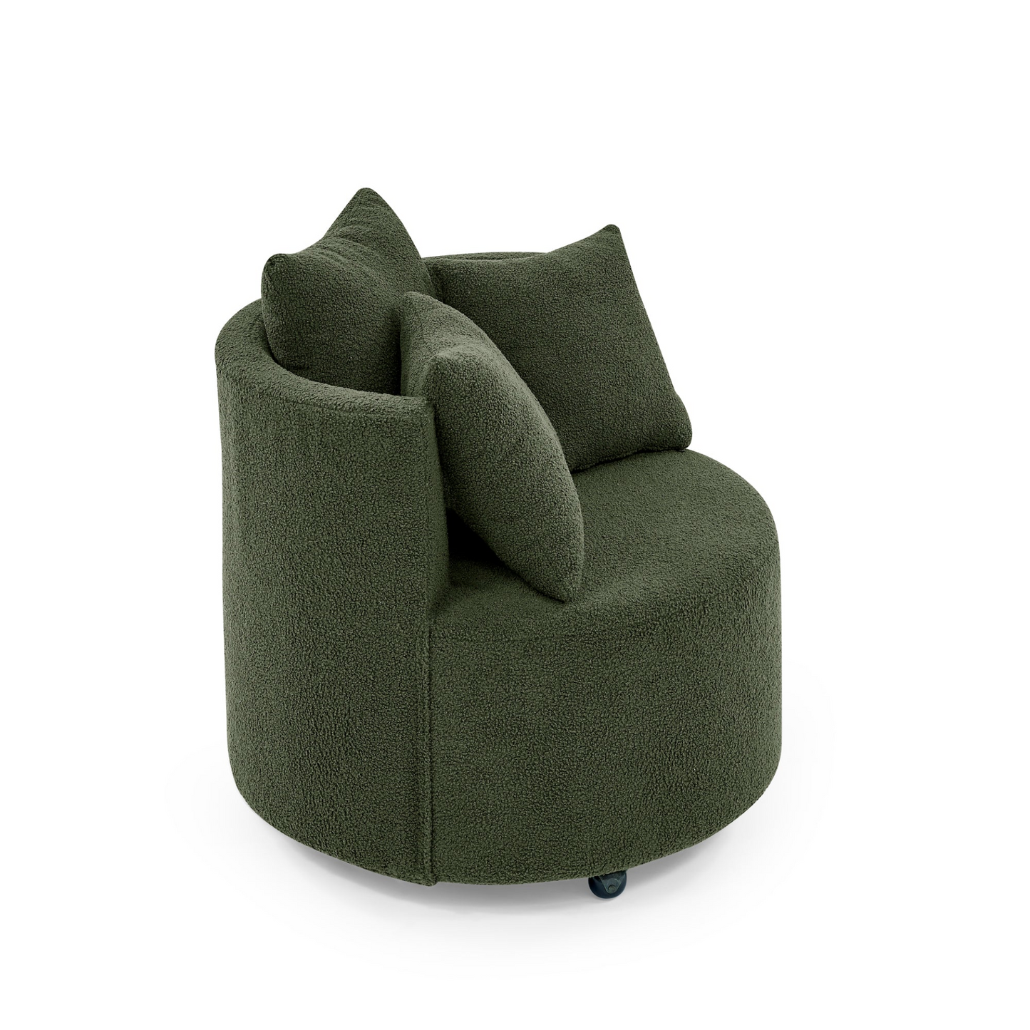 Teddy Fabric Swivel Accent Backchair Upholstered Luxury Lounge Chair for Living Room Bedroom, with Movable Wheels, Including 3 Pillows,Green