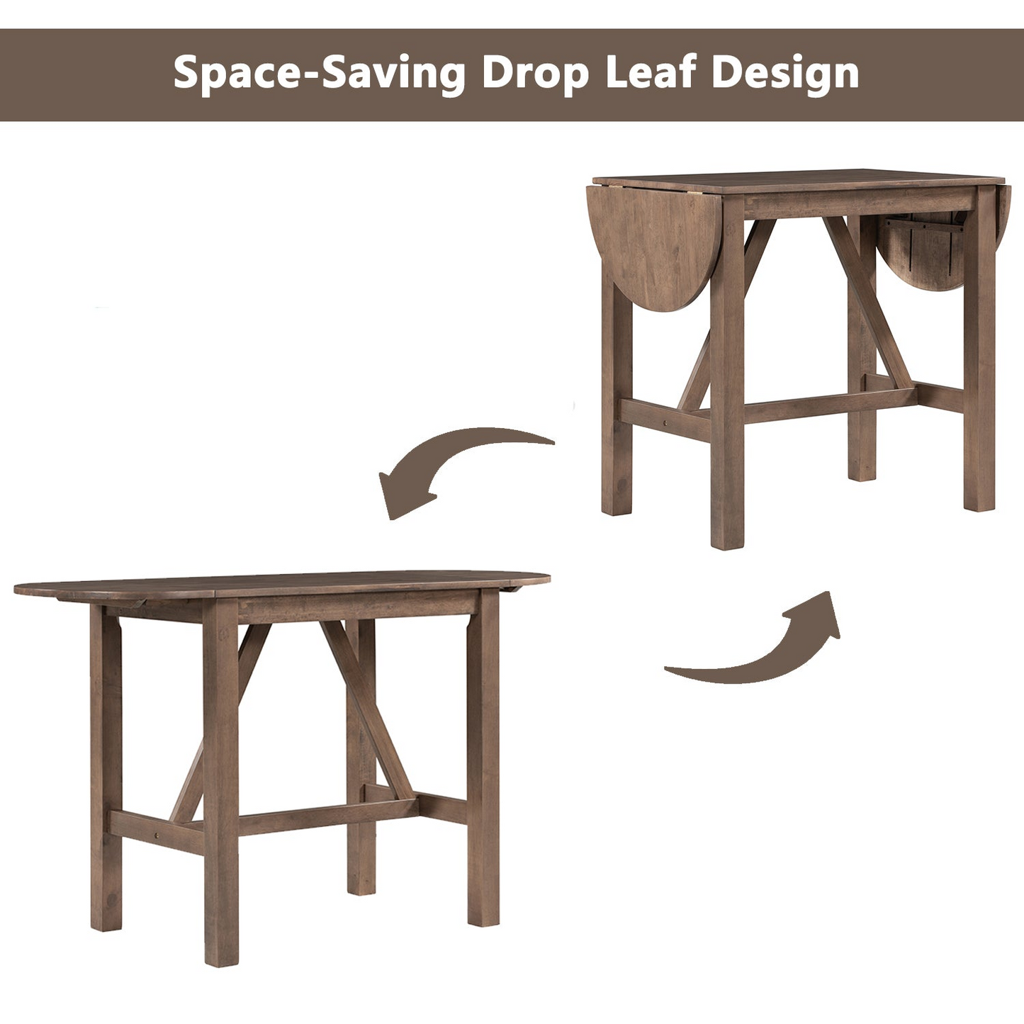 3-Piece Wood Counter Height Drop Leaf  Dining Table Set with 2 Upholstered Dining Chairs for Small Place, Brown