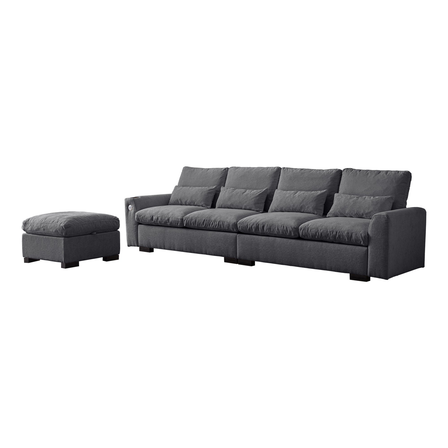 114.5"Modern Modular L Shaped Chenille Sofa Couch Reversible Ottoman With Storage Removable and Washable Cushions Sofa With USB Ports & Cup Holder For Living Room