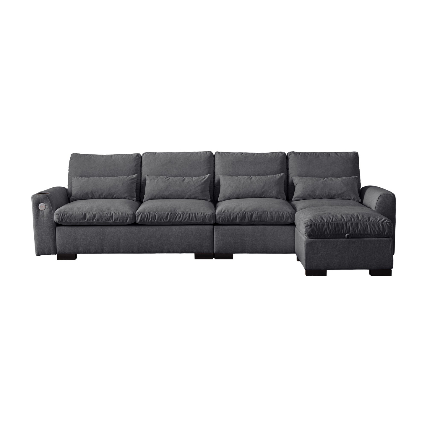 114.5"Modern Modular L Shaped Chenille Sofa Couch Reversible Ottoman With Storage Removable and Washable Cushions Sofa With USB Ports & Cup Holder For Living Room