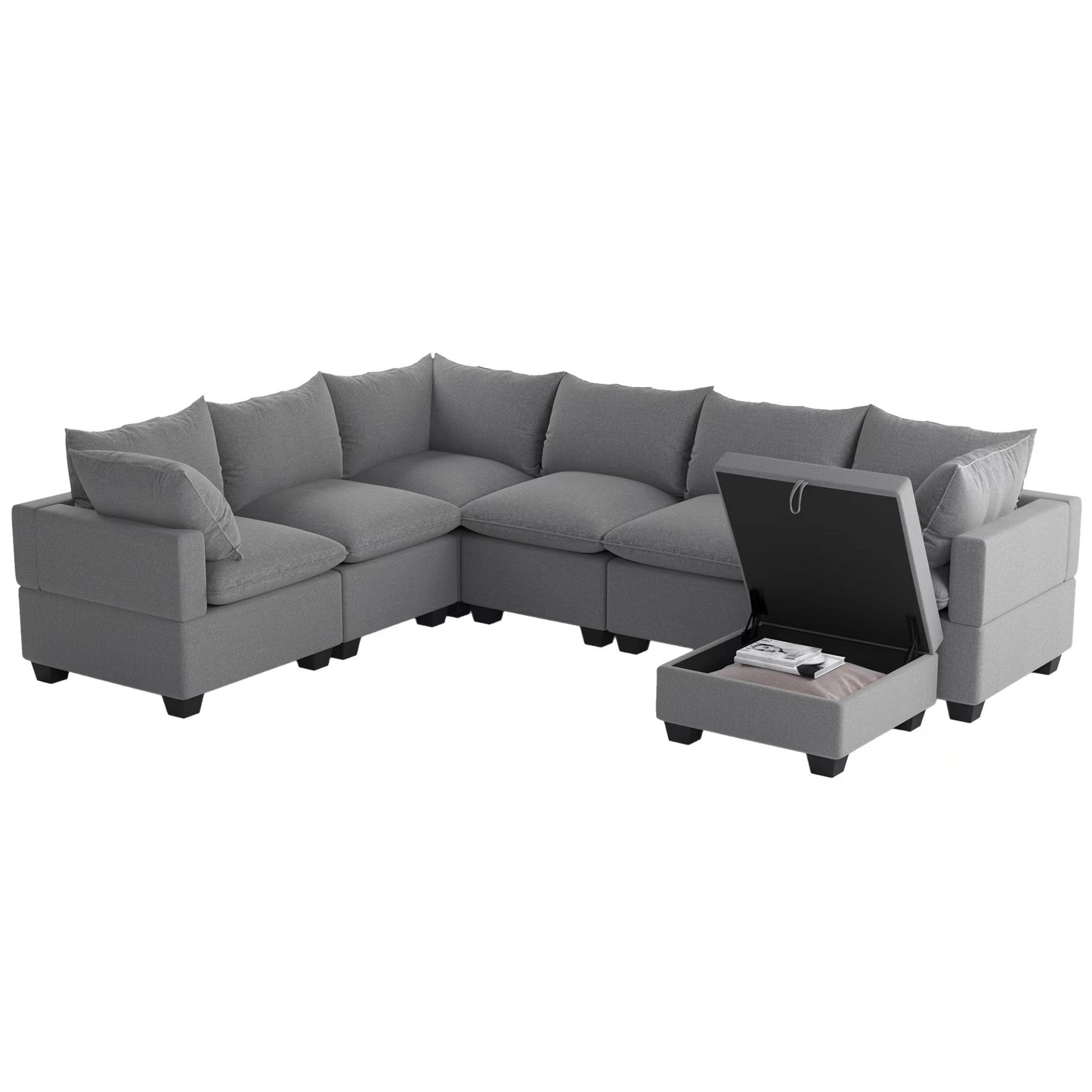 120*93" Modern U Shape Modular Sofa with Storage Ottoman,Luxury 7 Seat Sectional Couch Set with 2 Pillows Included,Freely Combinable Indoor Funiture for Living Room, Apartment