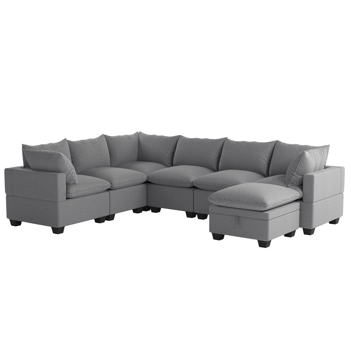 120*93" Modern U Shape Modular Sofa with Storage Ottoman,Luxury 7 Seat Sectional Couch Set with 2 Pillows Included,Freely Combinable Indoor Funiture for Living Room, Apartment