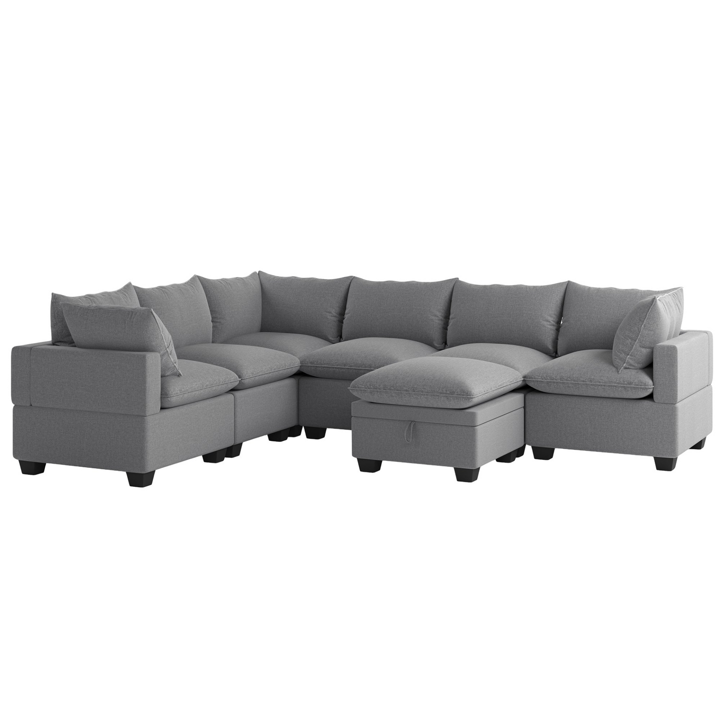 120*93" Modern U Shape Modular Sofa with Storage Ottoman,Luxury 7 Seat Sectional Couch Set with 2 Pillows Included,Freely Combinable Indoor Funiture for Living Room, Apartment