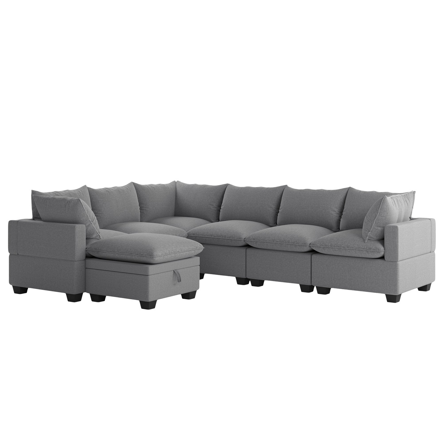 120*93" Modern U Shape Modular Sofa with Storage Ottoman,Luxury 7 Seat Sectional Couch Set with 2 Pillows Included,Freely Combinable Indoor Funiture for Living Room, Apartment