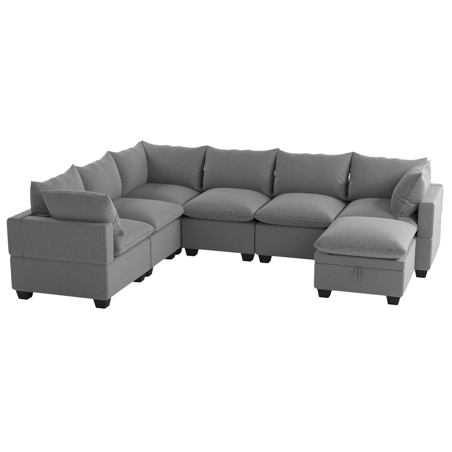 120*93" Modern U Shape Modular Sofa with Storage Ottoman,Luxury 7 Seat Sectional Couch Set with 2 Pillows Included,Freely Combinable Indoor Funiture for Living Room, Apartment