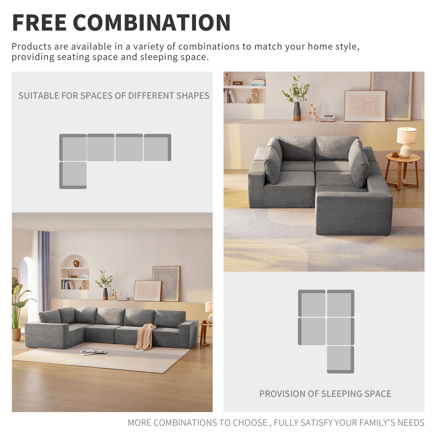 116*116" Modular L Shaped Sectional Sofa,Luxury Floor Couch Set,Upholstered Indoor Furniture,Foam-Filled Sleeper Sofa Bed for Living Room,Bedroom,5 PC Free Combination,3 Colors