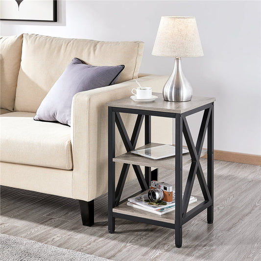 Alden Design 3 Tier X Frame Side Table for Living Room, Gray