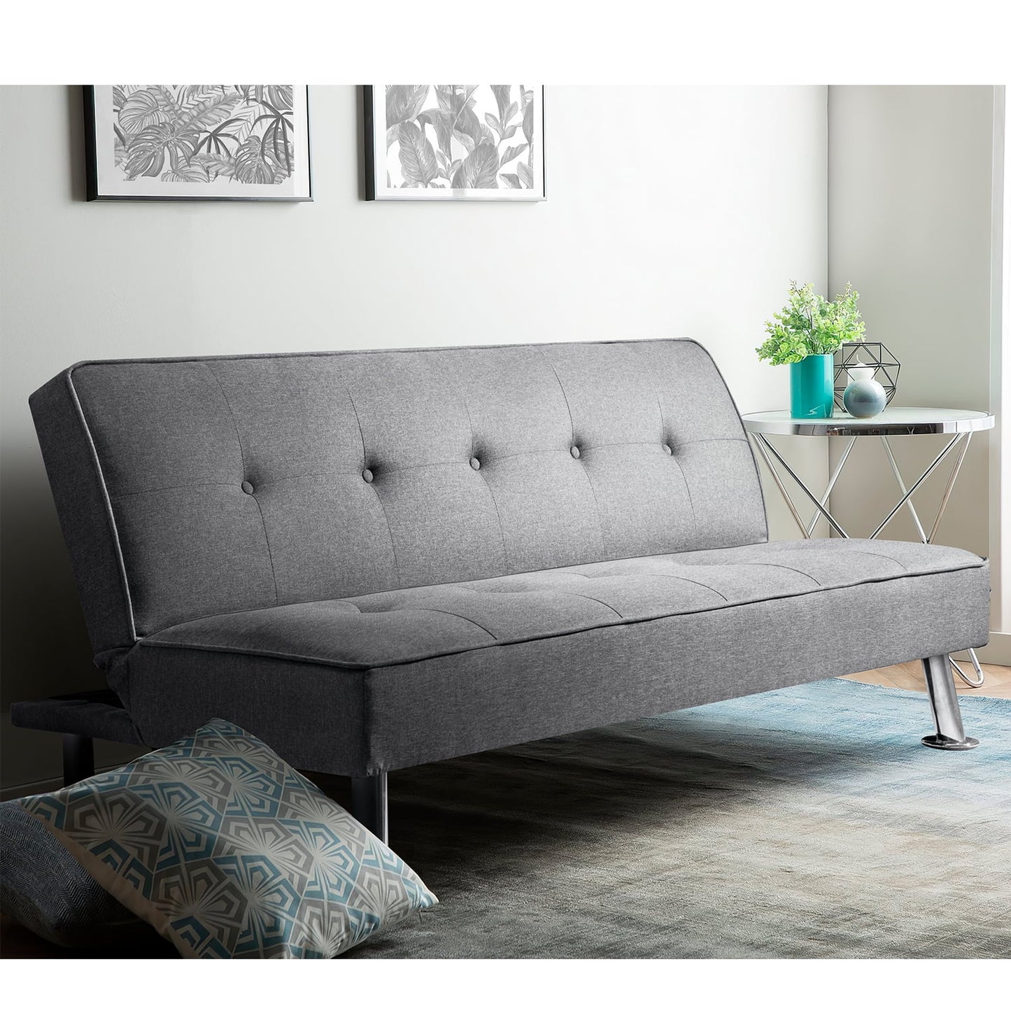 Vineego Upholstered Convertible Folding Linen Futon Sofa Bed for Living Room, Gray