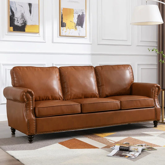 Amarius 80" Wide Faux Leather Rolled Arm Sofa