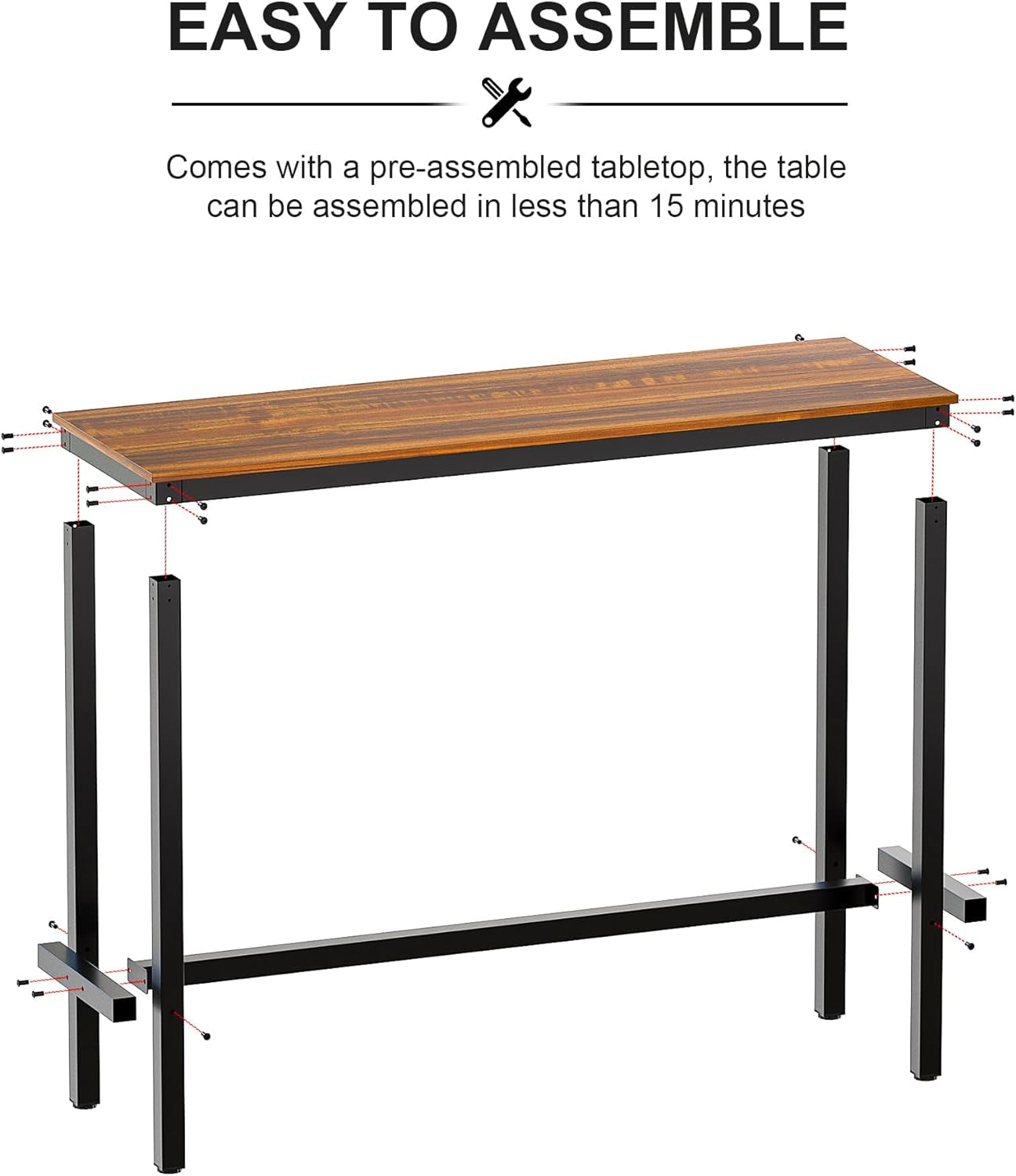 Teraves Bar Table, Bar Height Pub Table, Counter Height Table with Sturdy Metal Frame, Rectangular High Top Table for Kitchen & Dining, Living Room (47.24", Teak)