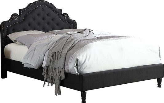 Homelife Premiere Classics 51" Tall Platform Bed with Cloth Headboard and Slats - King (Black Linen)