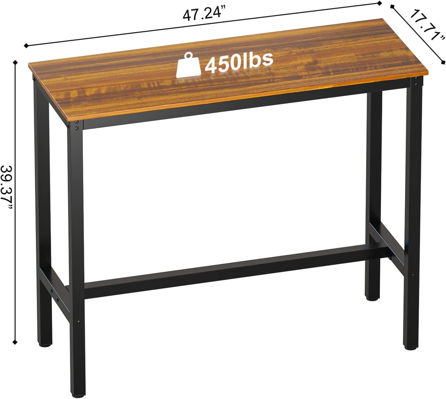 Teraves Bar Table, Bar Height Pub Table, Counter Height Table with Sturdy Metal Frame, Rectangular High Top Table for Kitchen & Dining, Living Room (47.24", Teak)