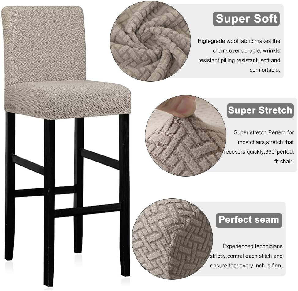 Lellen Reusable Pub Counter Stool Chair Covers Slipcover Stretch Removable Washable Dining Room Chair Covers Set of 2 (2786-Khaki)