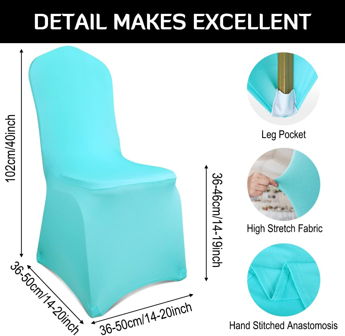 INFANZIA Premium Spandex Dining Chair Cover Upgraded 10 PCS Super Stretch Chair Slipcover Protector with Elastic Leg Pocket for Party, Wedding, Banquet - Perfect Living Room Decoration (Teal)