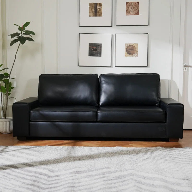 71.5" Vegan Leather Sofa with Wide Square Arms and Storage Pockets for Living Room Upholstered Loveseat