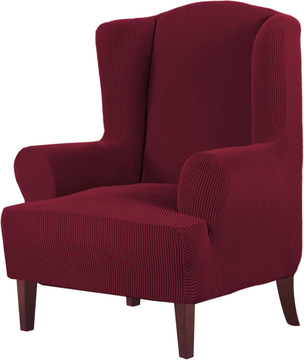 High Stretch Wingback Chair Slipcover Wing Chair Covers Wingback Chair Covers Wing Chair Slipcovers Furniture Covers for Wingback Chairs, Soft Thick Small Checked Jacquard Fabric, Burgundy