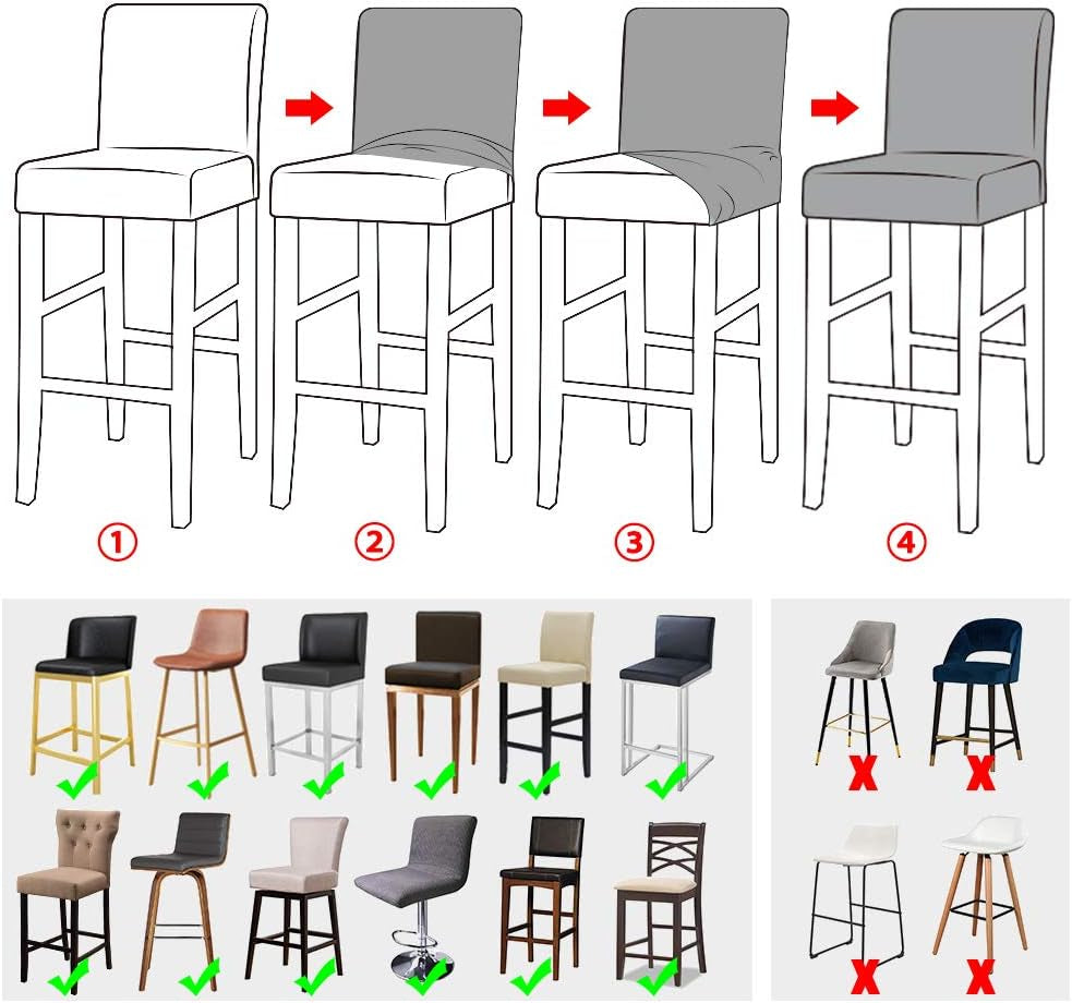 Lellen Reusable Pub Counter Stool Chair Covers Slipcover Stretch Removable Washable Dining Room Chair Covers Set of 2 (2786-Khaki)