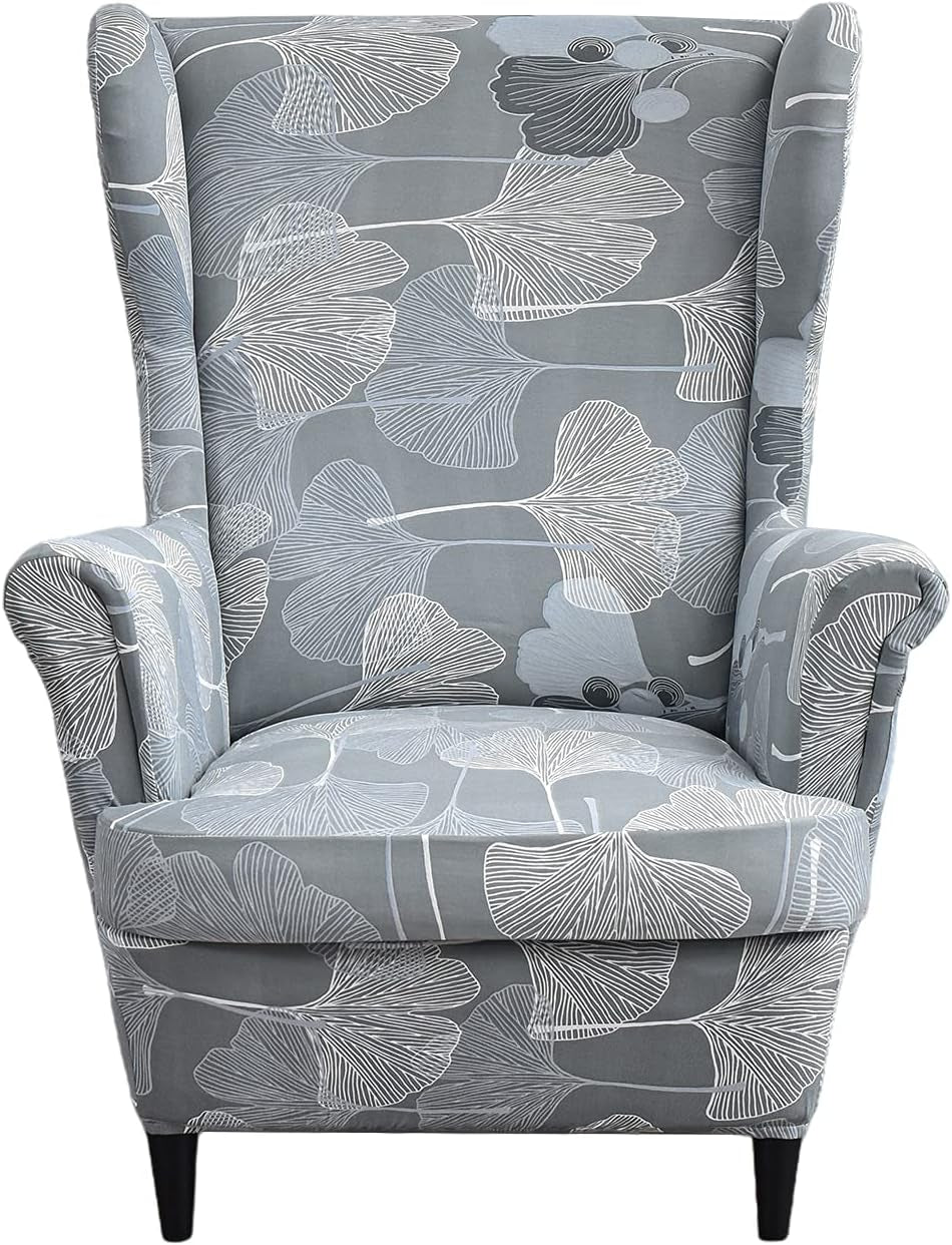 NILUOH Wingback Chair Slipcovers, Thick Coral Velvet Wing Chair Covers Sofa Slipcover Wing Back Armchair Cover Furniture Protector for Living Room Keep Warm in Winter, Grey