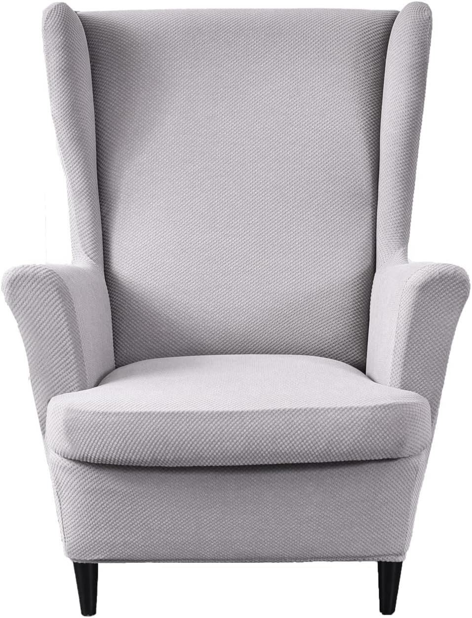 NILUOH Wingback Chair Slipcovers, Thick Coral Velvet Wing Chair Covers Sofa Slipcover Wing Back Armchair Cover Furniture Protector for Living Room Keep Warm in Winter, Grey