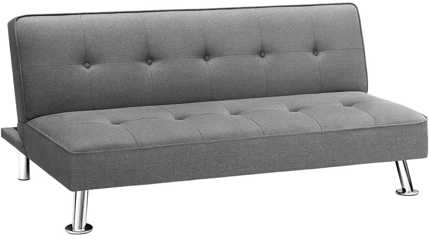 Vineego Upholstered Convertible Folding Linen Futon Sofa Bed for Living Room, Gray